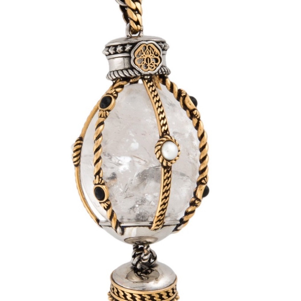 ALEXANDER McQUEEN Silver Brass Pearl Rock Crystal Whistle Pendant Necklace RARE! - Picture 3 of 6